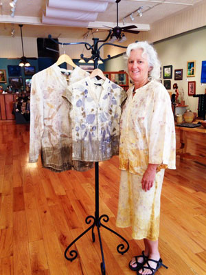 Artist Shelley Morrison shows off her hand-dyed garments